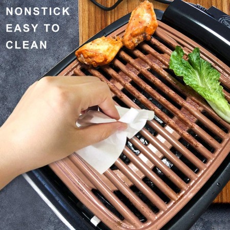 Mighty Rock Nonstick Electric Indoor Smokeless Grill - Small BBQ Grilling with Recipes, Fast Heating, Adjustable Thermostat, Easy to Clean